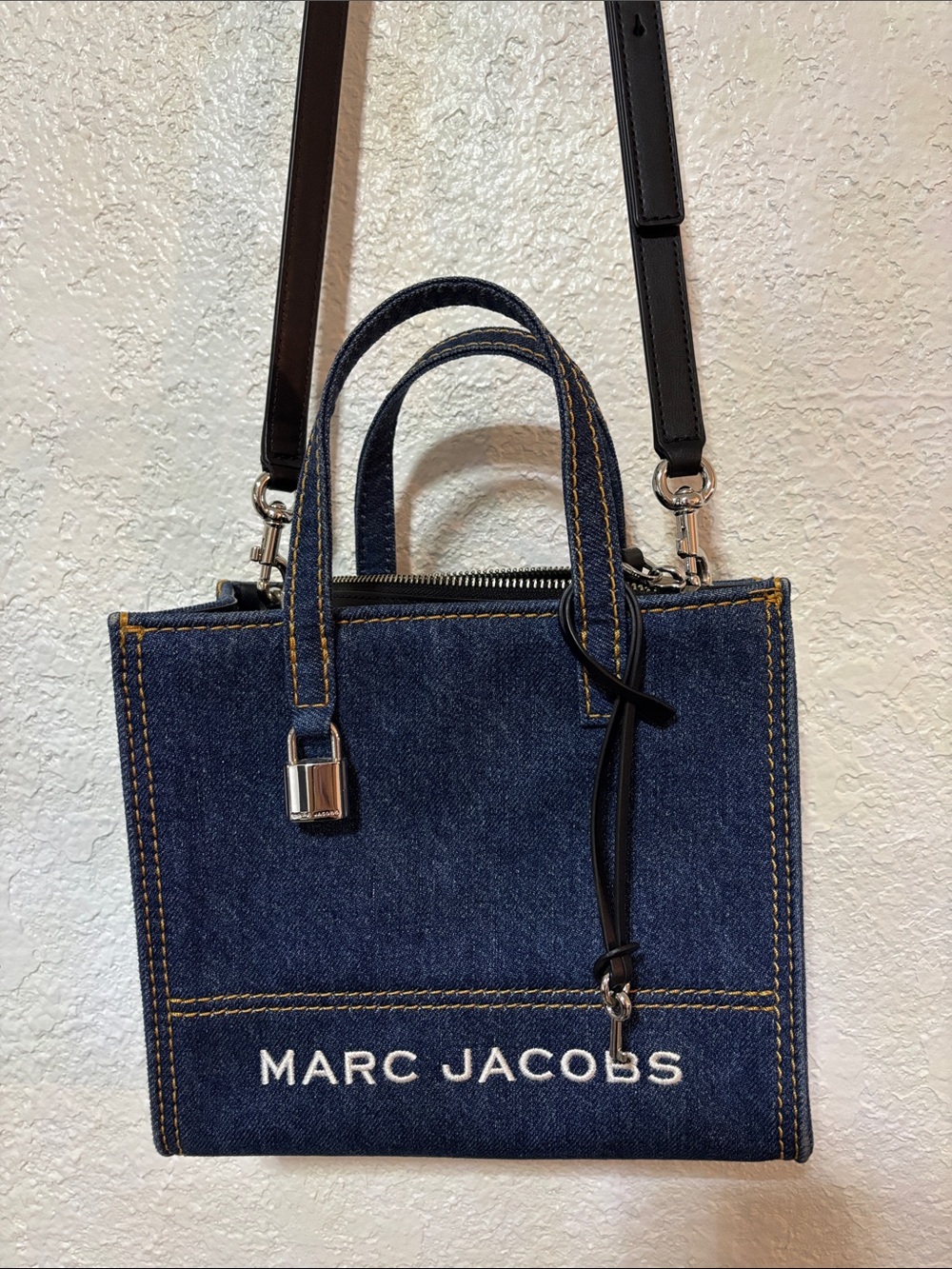 Marc Jacobs Dark Blue Denim Mini Satchel with Black Strap